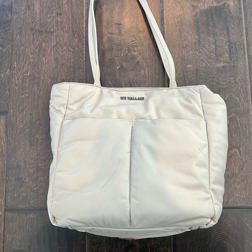 MZ Wallace Cream Tote Bag with Textured Fabric and Long Handles
